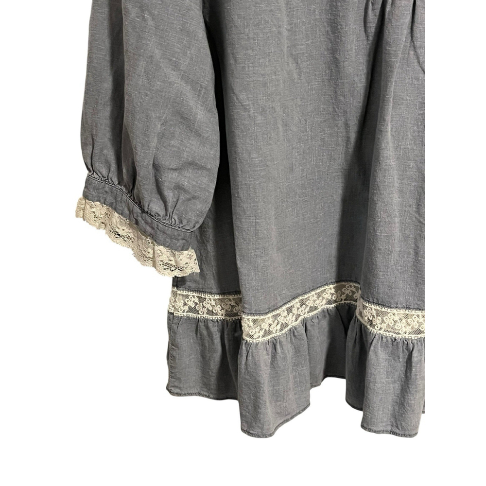 Comme Toi Anthropologie Peasant Blouse Large Blue Linen - Picture 4 of 8